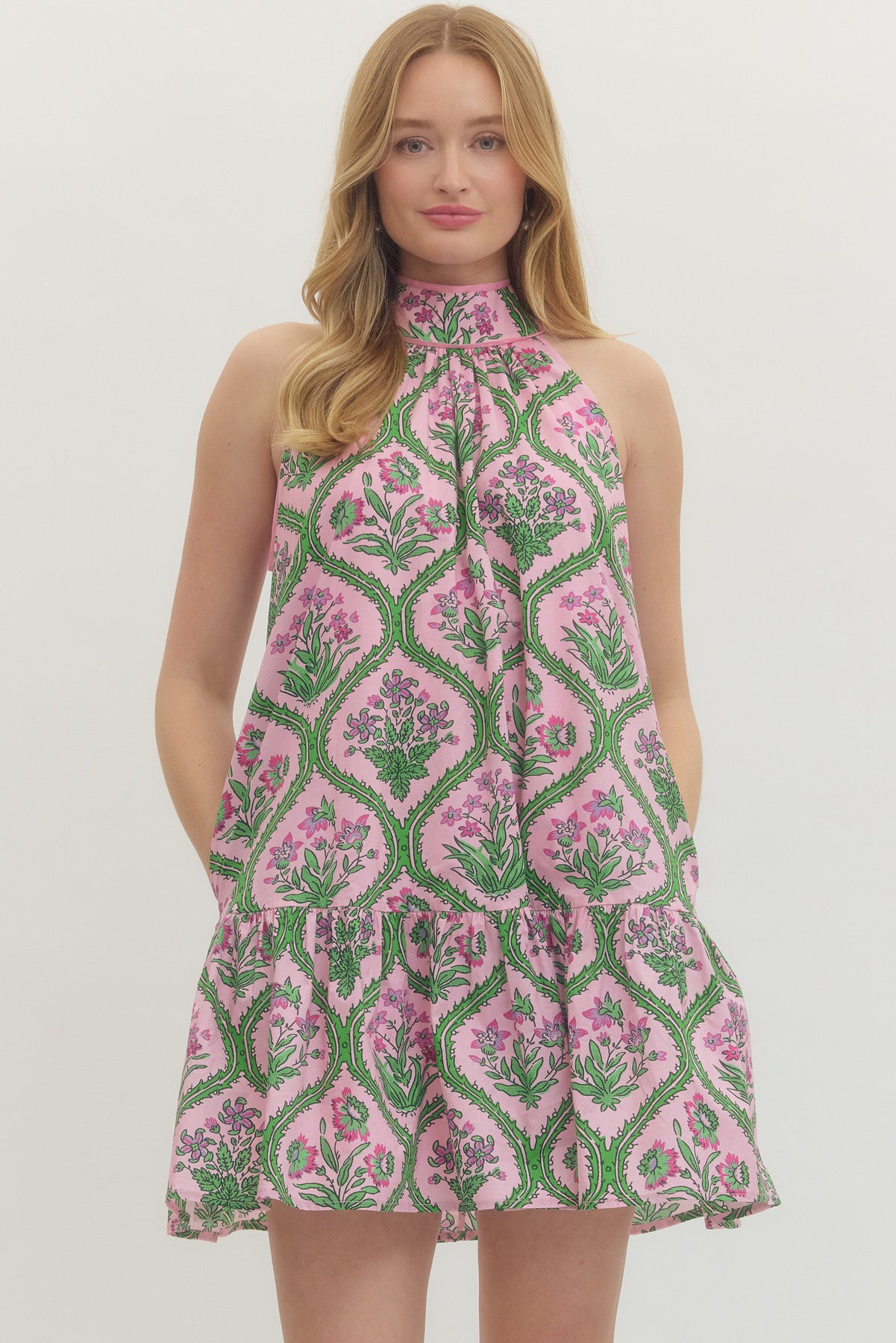 Botanical Print Sleeveless Mini Dress