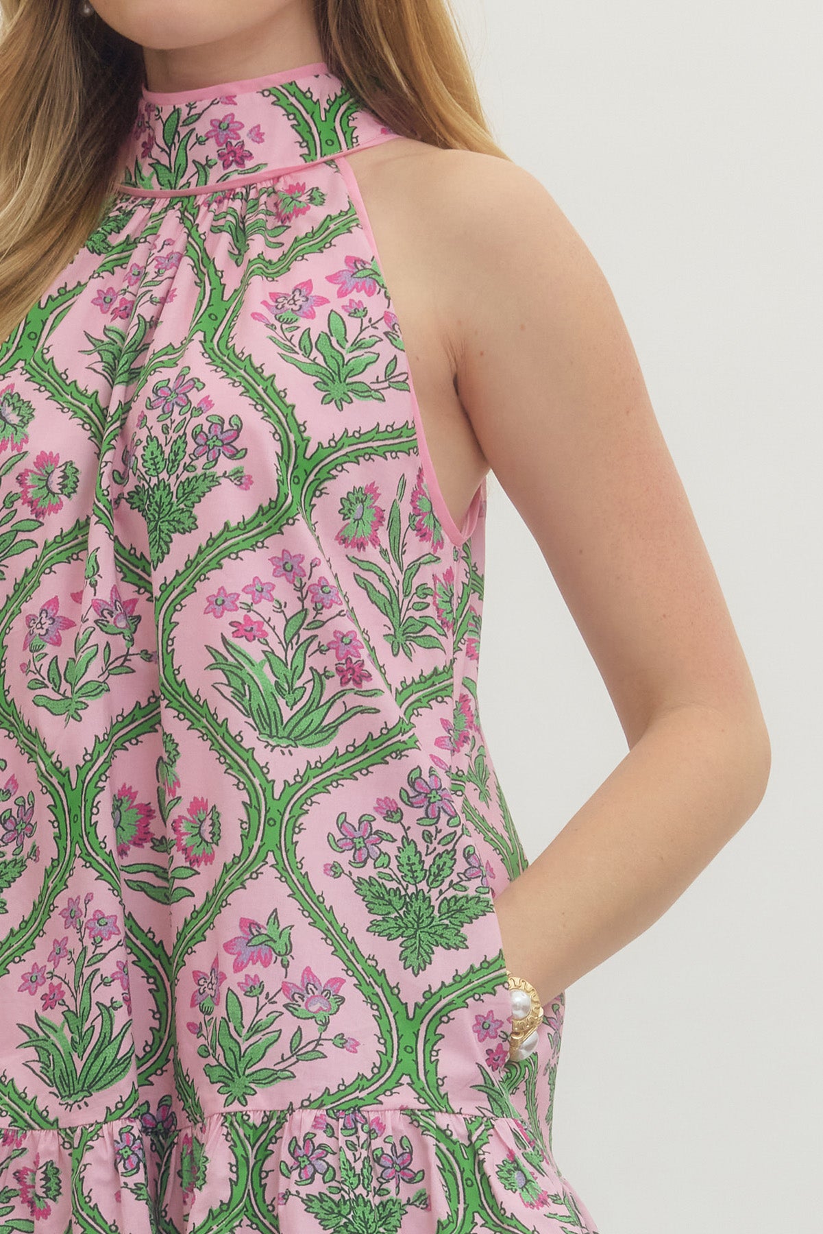 Botanical Print Sleeveless Mini Dress