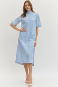 Striped Shirt Midi Dress Button-Front