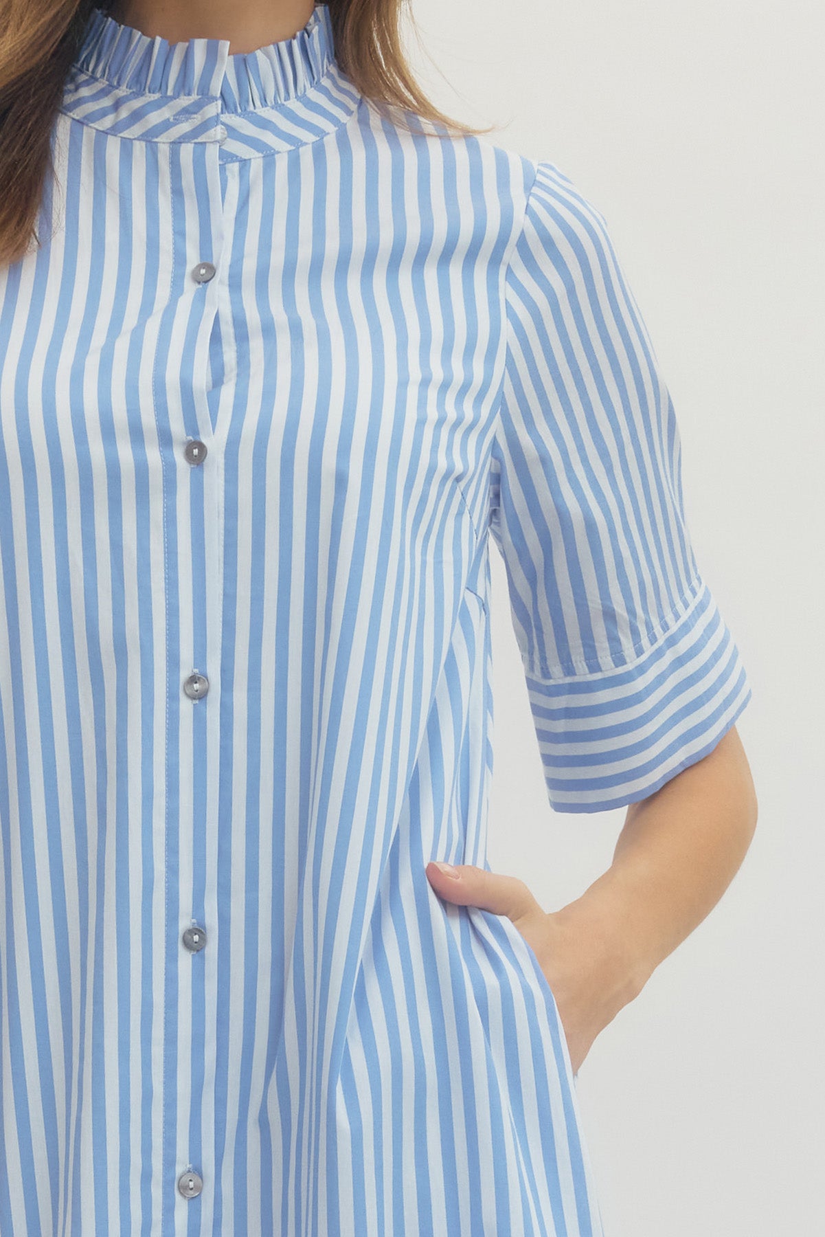 Striped Shirt Midi Dress Button-Front
