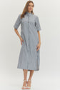 Striped Shirt Midi Dress Button-Front