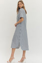Striped Shirt Midi Dress Button-Front