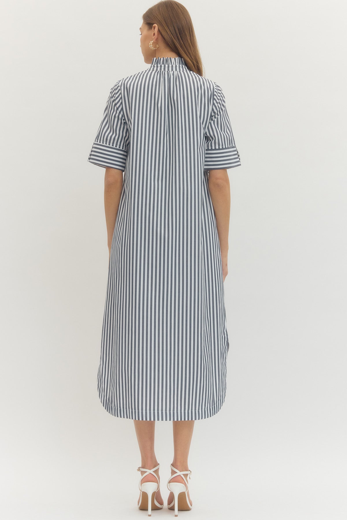 Striped Shirt Midi Dress Button-Front