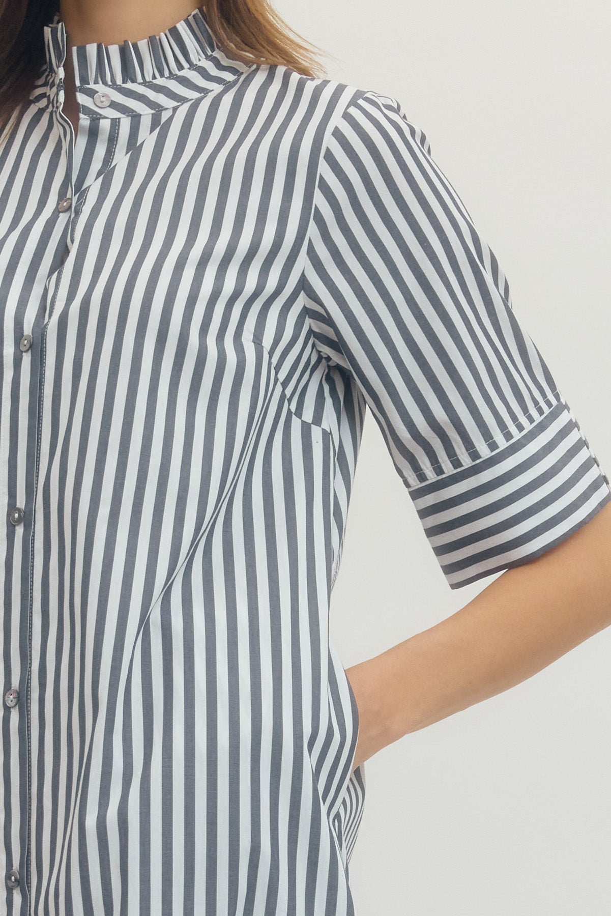 Striped Shirt Midi Dress Button-Front