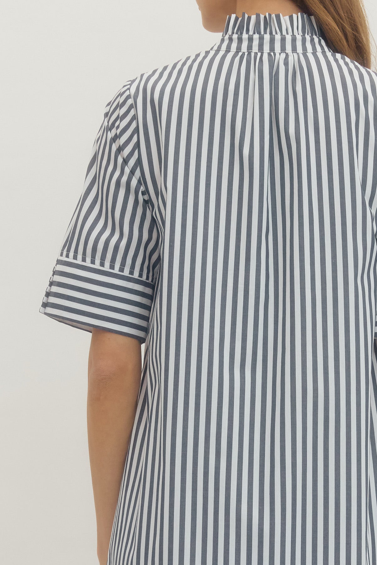 Striped Shirt Midi Dress Button-Front