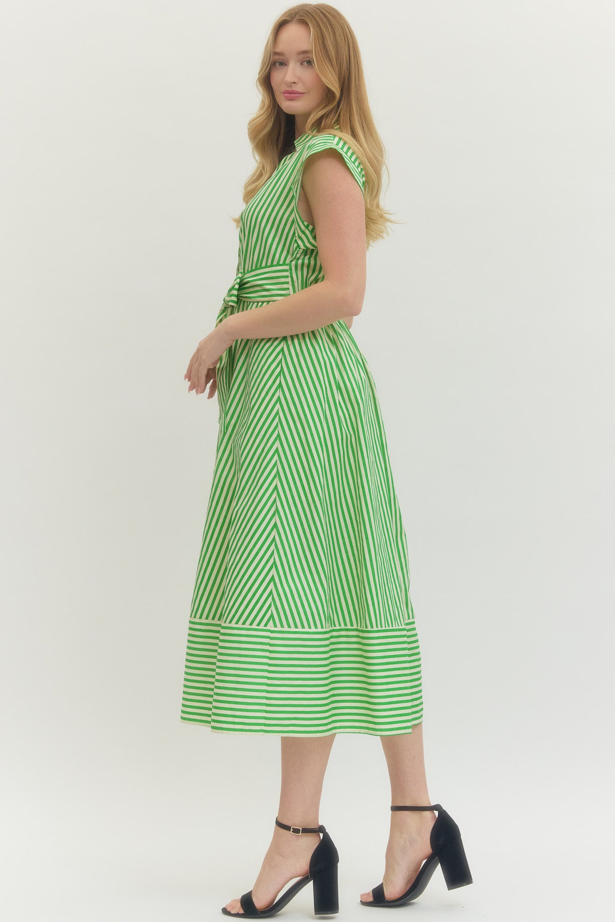 Striped Collard Cuff Sleeve Shirt Dress