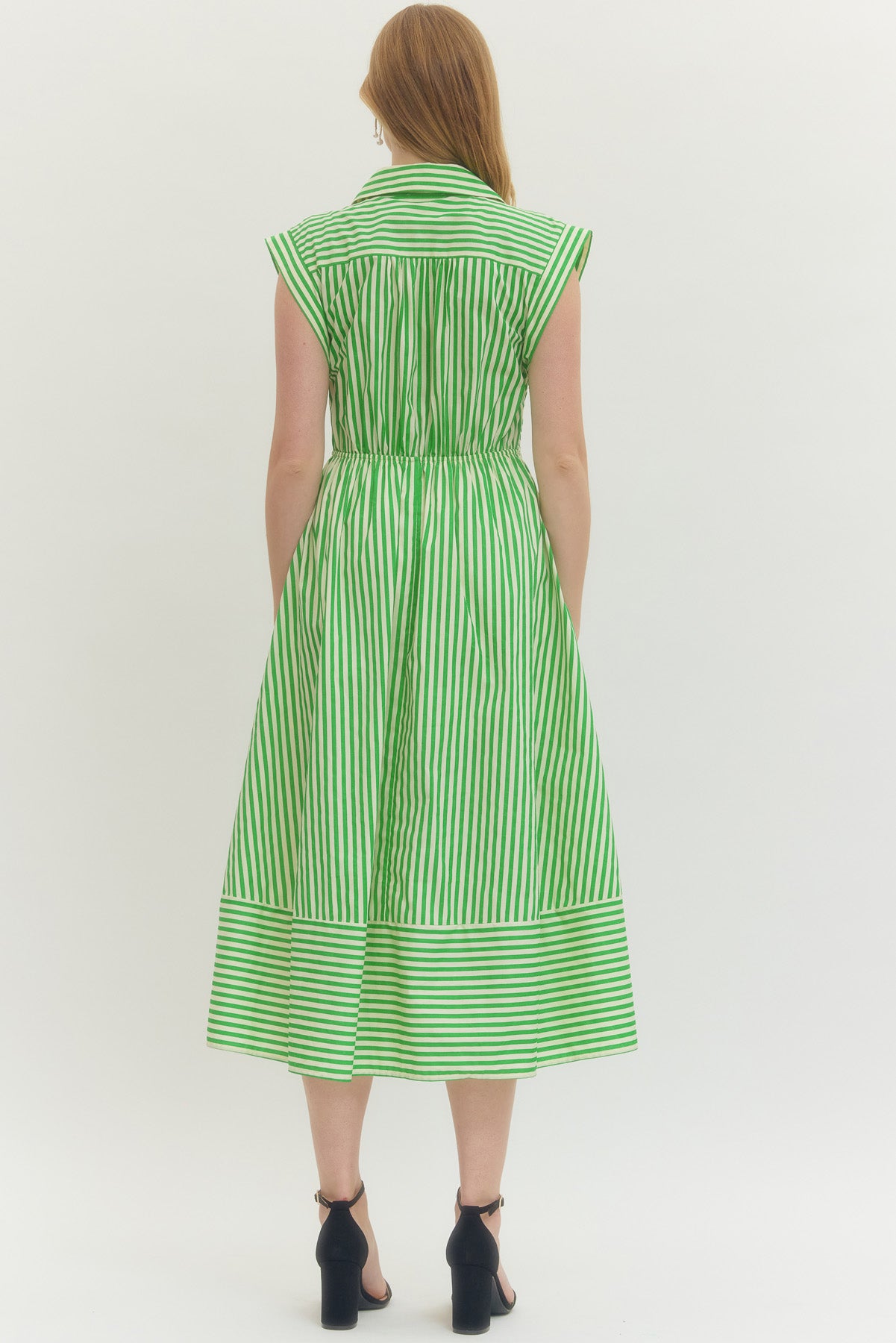 Striped Collard Cuff Sleeve Shirt Dress