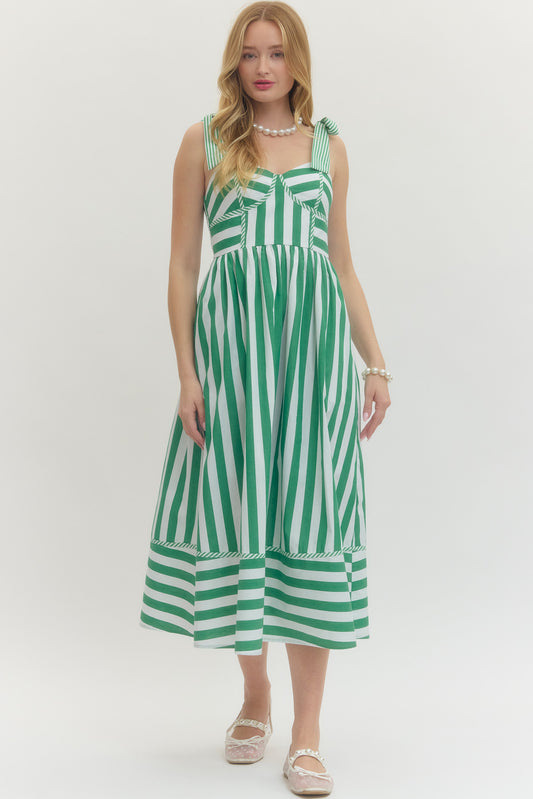 Striped Tie Shoulder Maxi