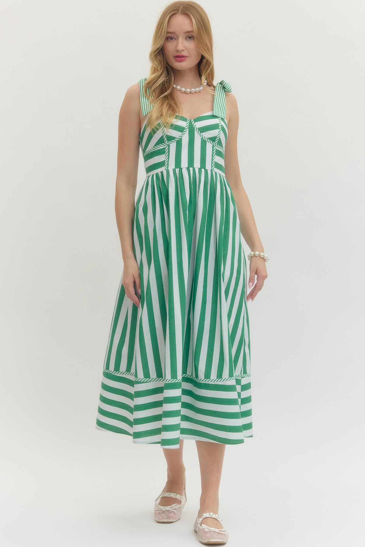 Striped Tie Shoulder Maxi