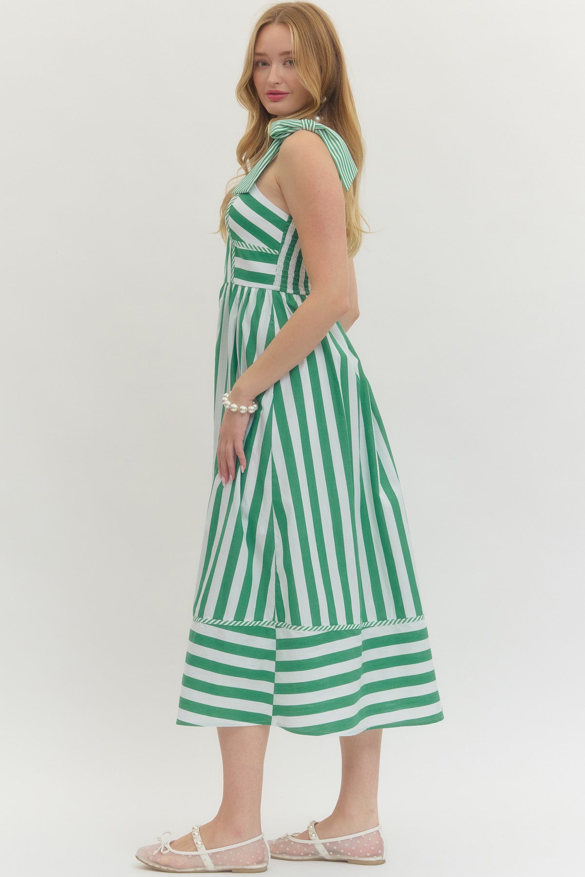Striped Tie Shoulder Maxi