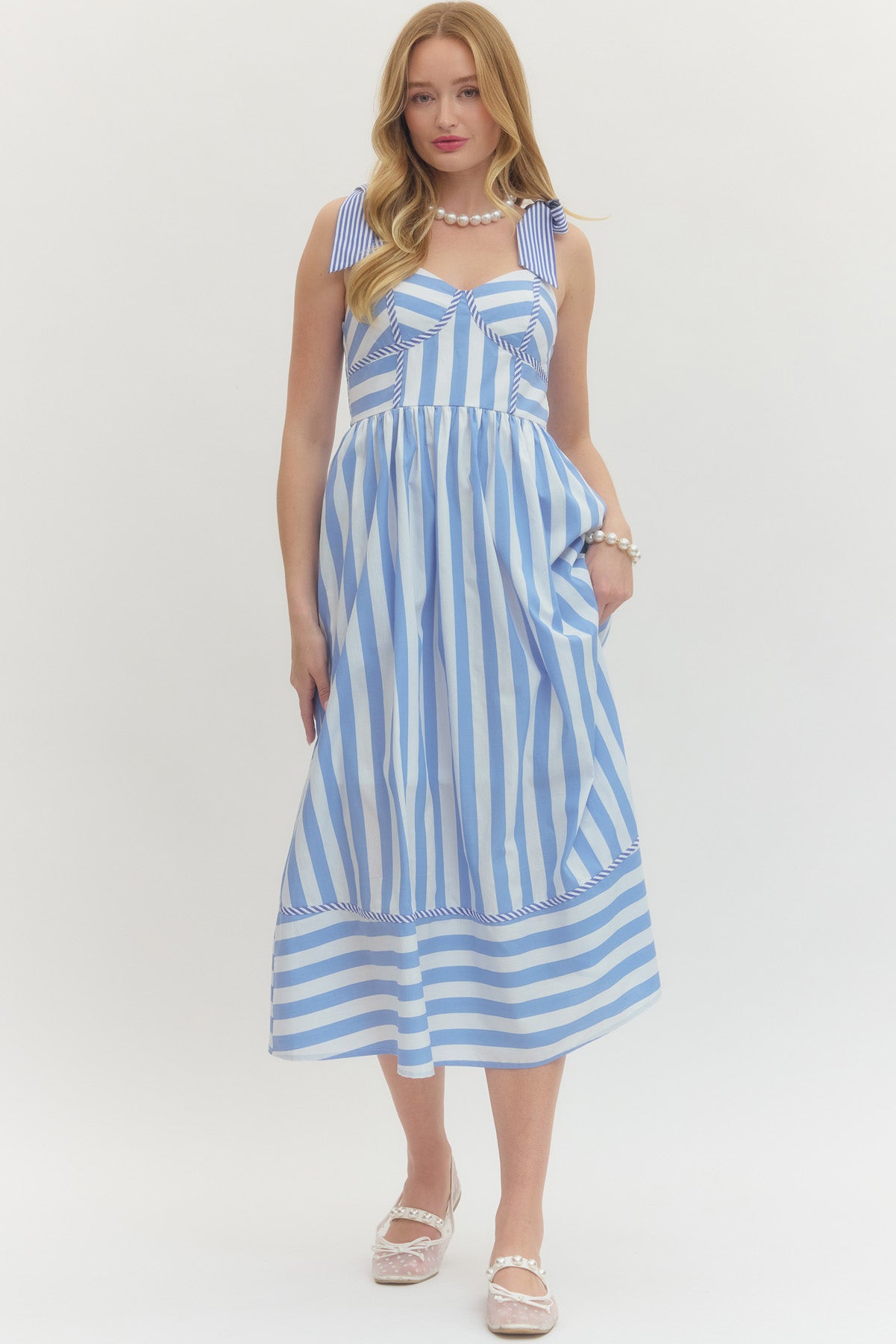 Striped Tie Shoulder Maxi