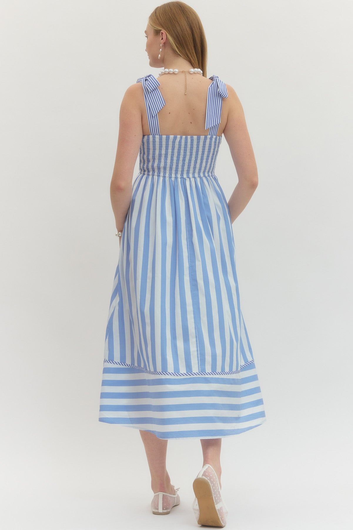 Striped Tie Shoulder Maxi