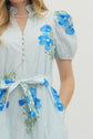 Blue Floral Stripe Puff Sleeve Midi