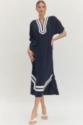 Navy Contrast Trim Shift Midi