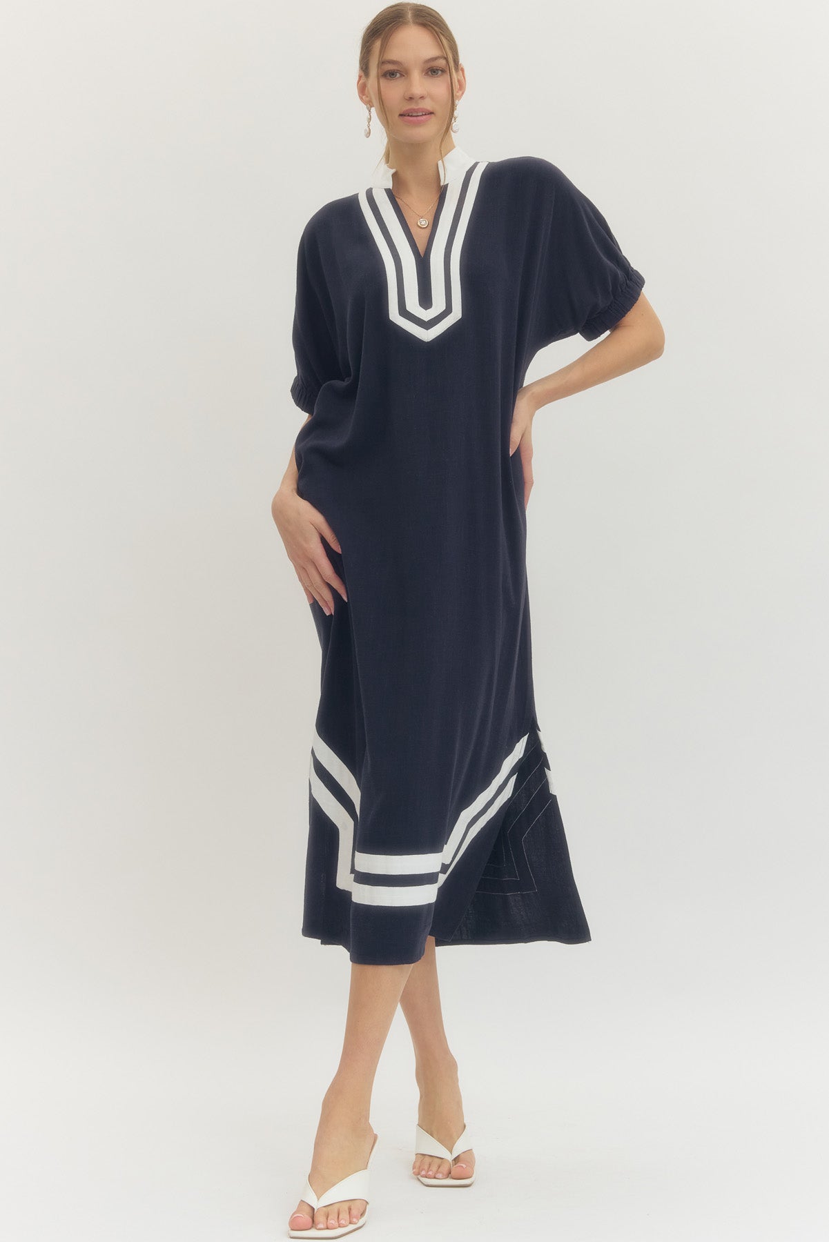 Navy Contrast Trim Shift Midi