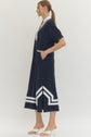 Navy Contrast Trim Shift Midi