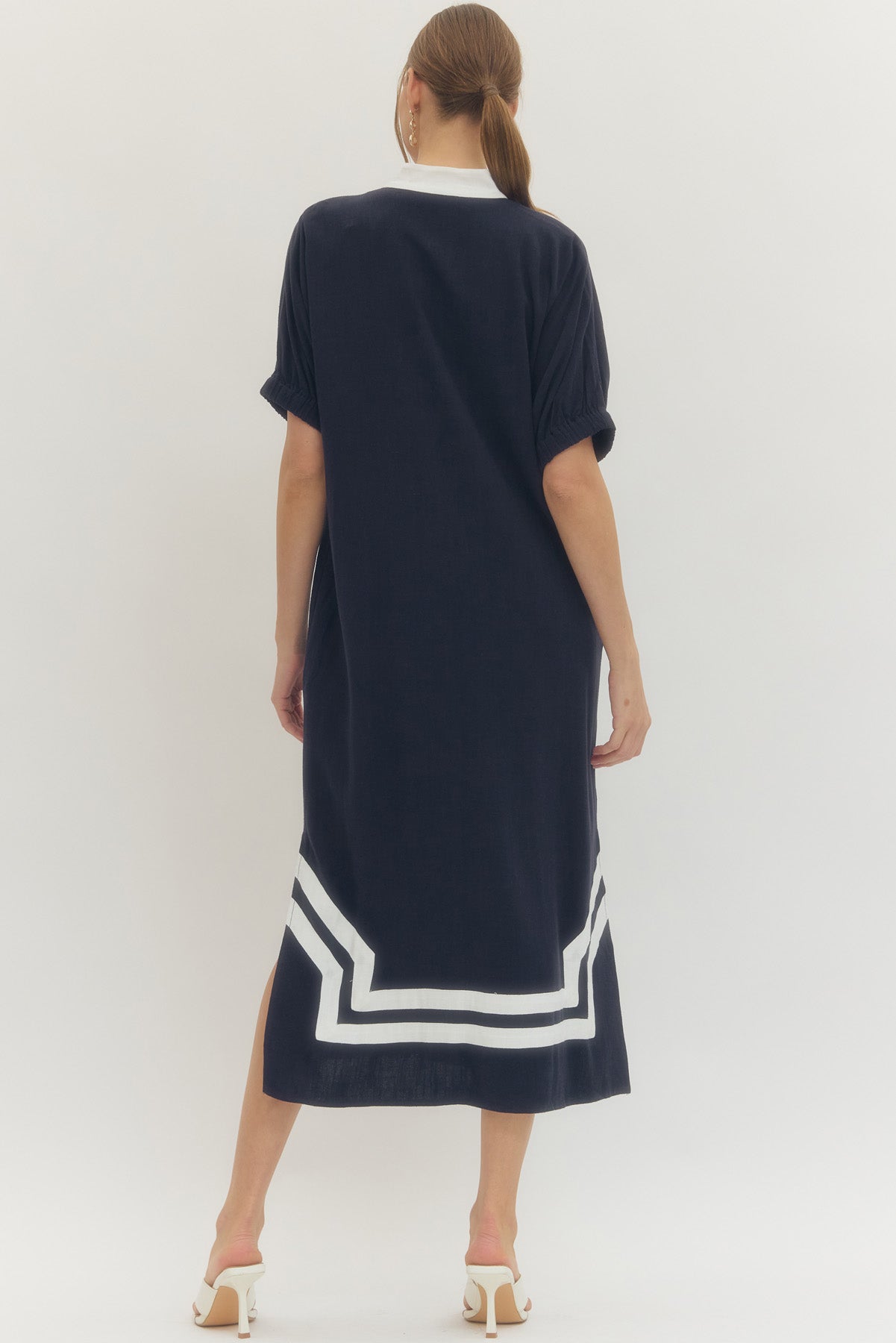 Navy Contrast Trim Shift Midi