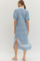 Lt. Blue Floral Contrast Trim Shift Midi