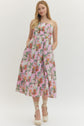 Floral Pleated Strapless Midi Dress