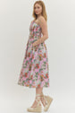 Floral Pleated Strapless Midi Dress