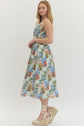 Floral Pleated Strapless Midi Dress
