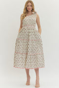 Floral Print One-Shoulder Sleeveless Midi With Bow Tie Shoulder Accent