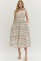 Floral Print One-Shoulder Sleeveless Midi With Bow Tie Shoulder Accent