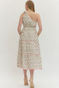 Floral Print One-Shoulder Sleeveless Midi With Bow Tie Shoulder Accent