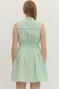 Sage Striped Sleeveless Button Down Mini Dress