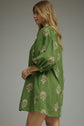 Embroidered 3/4 Puff Sleeve Mini Dress
