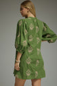 Embroidered 3/4 Puff Sleeve Mini Dress