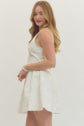 Cream Floral embroidered sleeveless mini dress