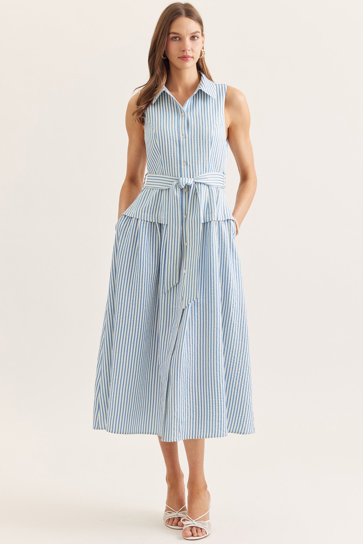 Blue Stripe Sleeveless Dress