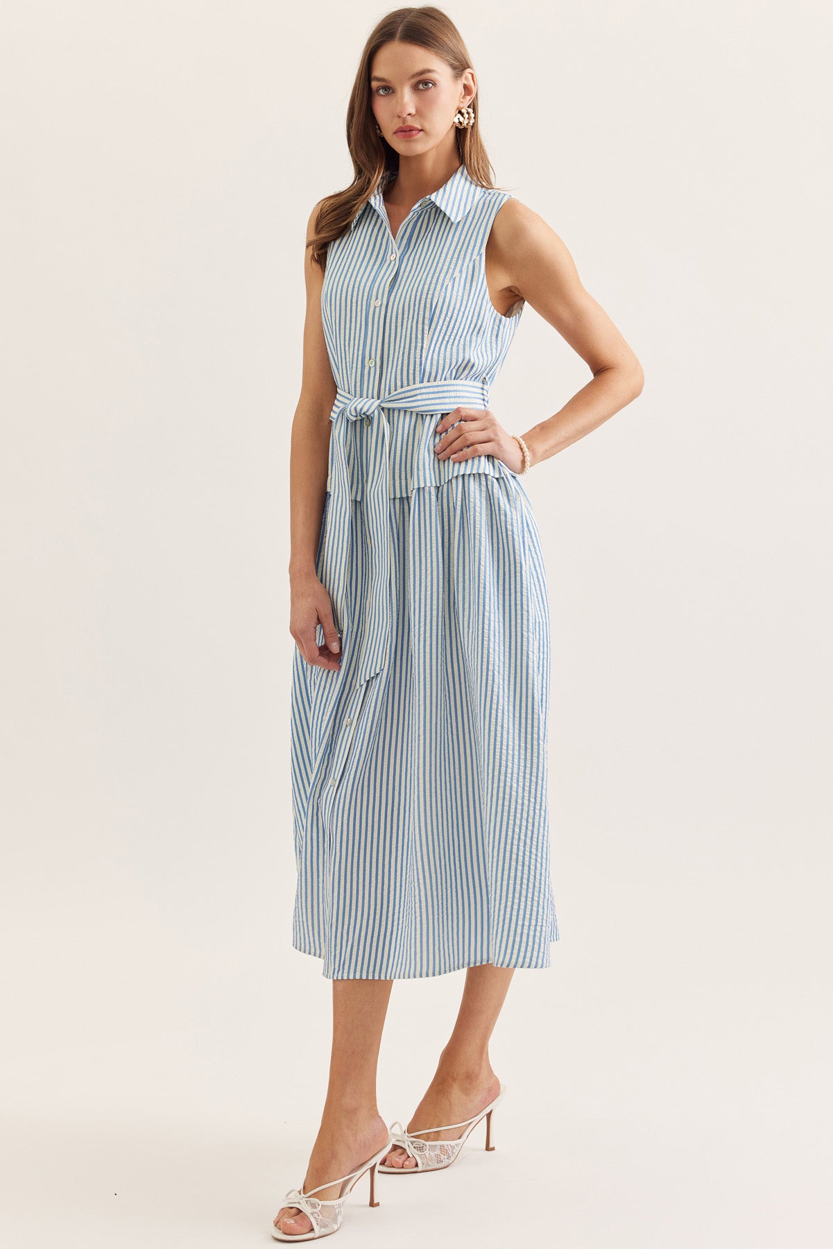 Blue Stripe Sleeveless Dress