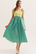Kiwi Green Striped Midi Dress