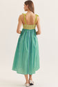 Kiwi Green Striped Midi Dress