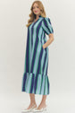 Blue/Green Striped Midi Dress