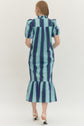 Blue/Green Striped Midi Dress