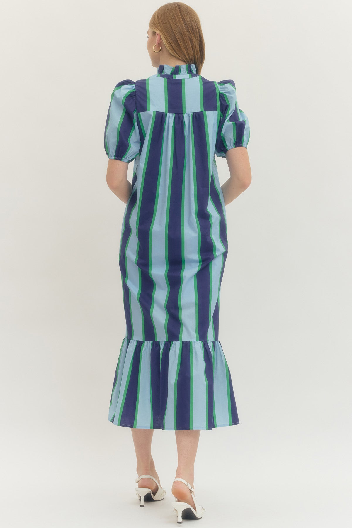 Blue/Green Striped Midi Dress