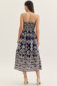 Navy Printed Strapless Midi