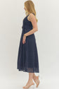 Navy Sleeveless Eyelet Midi Dress