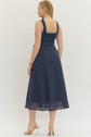 Navy Sleeveless Eyelet Midi Dress
