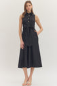 Black Sleeveless Midi Dress with Waist Tie