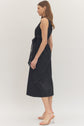 Black Sleeveless Midi Dress with Waist Tie