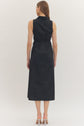 Black Sleeveless Midi Dress with Waist Tie