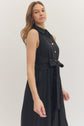 Black Sleeveless Midi Dress with Waist Tie