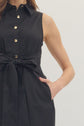 Black Sleeveless Midi Dress with Waist Tie