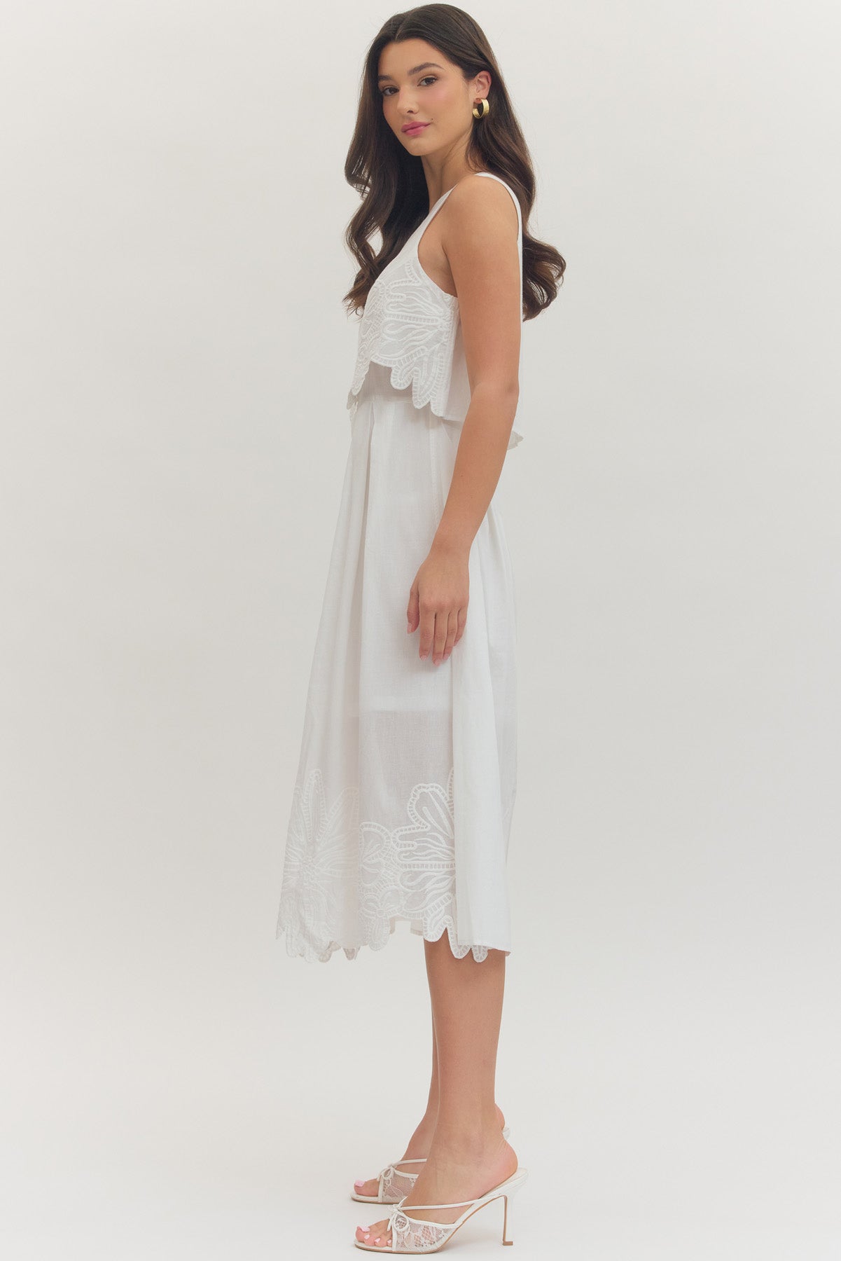 White Sleeveless Midi with Embroidered Detailing