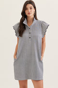 Navy Gingham Flutter Sleeve Mini Dress