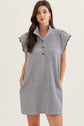 Navy Gingham Flutter Sleeve Mini Dress